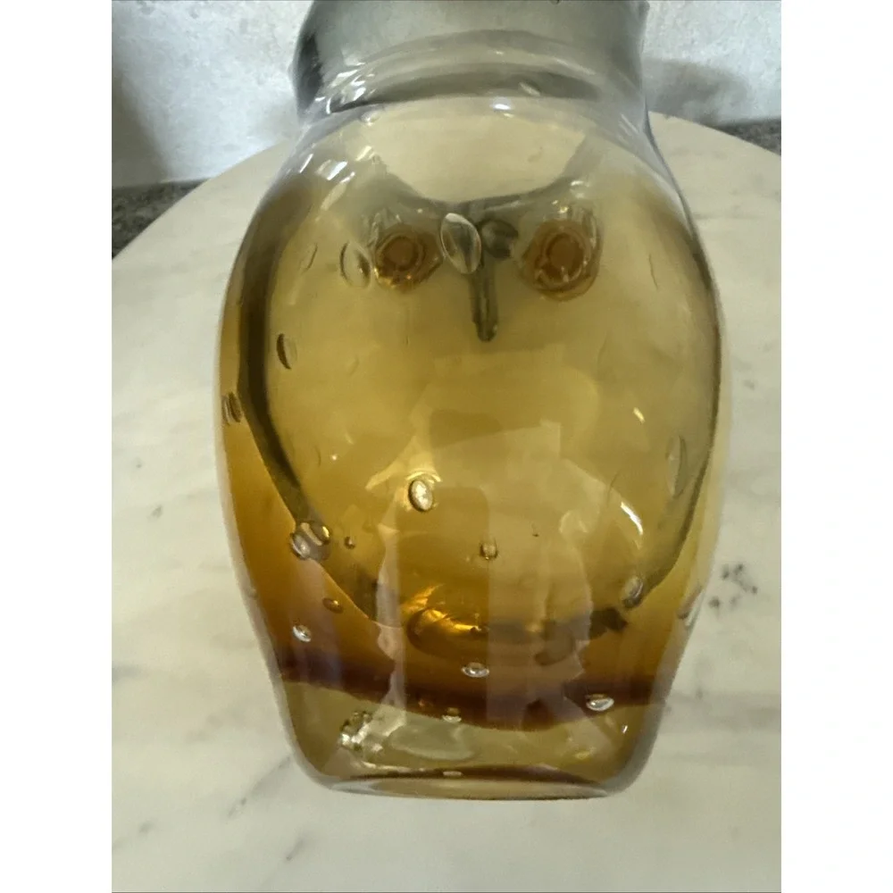 MOUTH BLOWN Amber Gray Vase OWL Shape LARGE 9